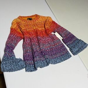 NWT (XS/S) orange blue marled multicolor ombré sweater cuff longsleeve crew neck